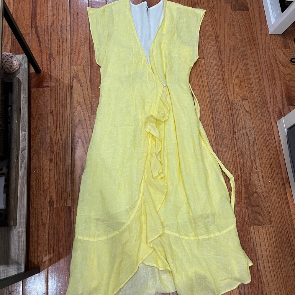 Joie Yellow Women’s Linen Wrap Tie Maxi Dress Medium